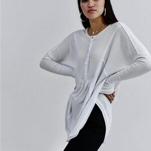 Gibson Gray Oversized Henley Button Slouchy Knit Top
